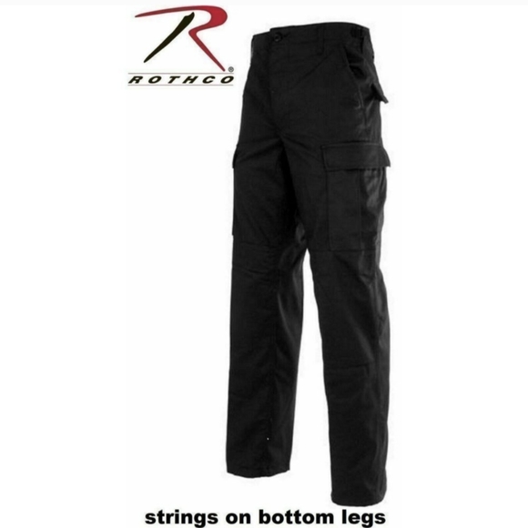 Black Police 6-Pocket Military Poly/Cotton BDU Cargo Fatigue Pants Rothco BLACK - Picture 2 of 3